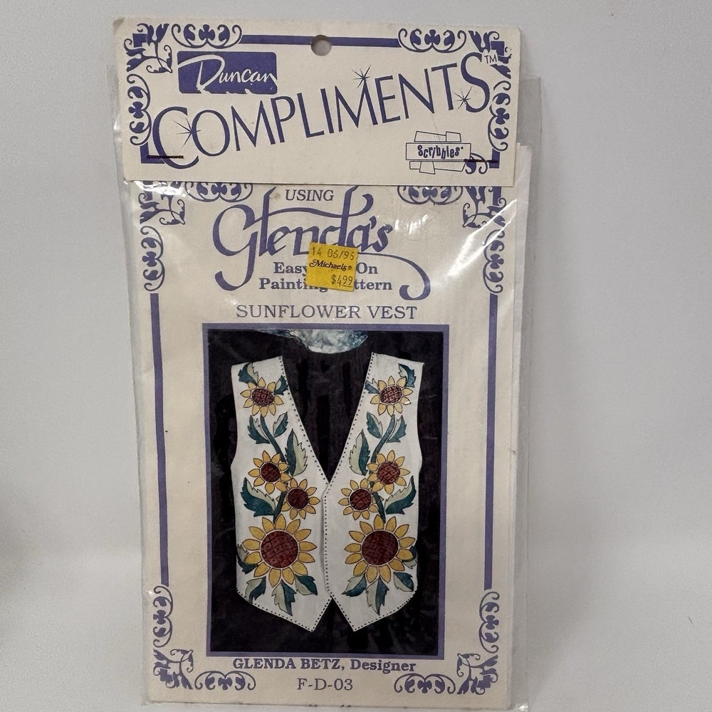 Vintage Sunflower Vest Glenda's Easy‎ Iron-On Painting Pattern Duncan F-D-03 New